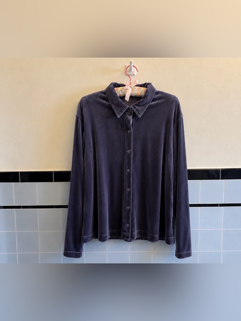 Velvet Button-Up Purple Shirt